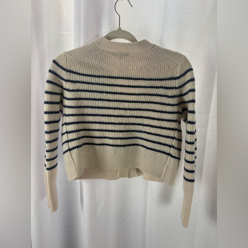 Madewell SoftWool V-Neck Cardigan in Cream Navy Stripe Cashmere Blend XL GUC - Picture 4 of 7